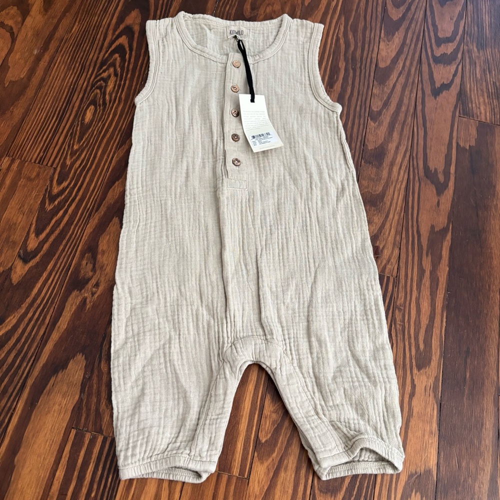 Kidwild organics baby sleeveless gauze muslin Romper sand sz 18-24 months